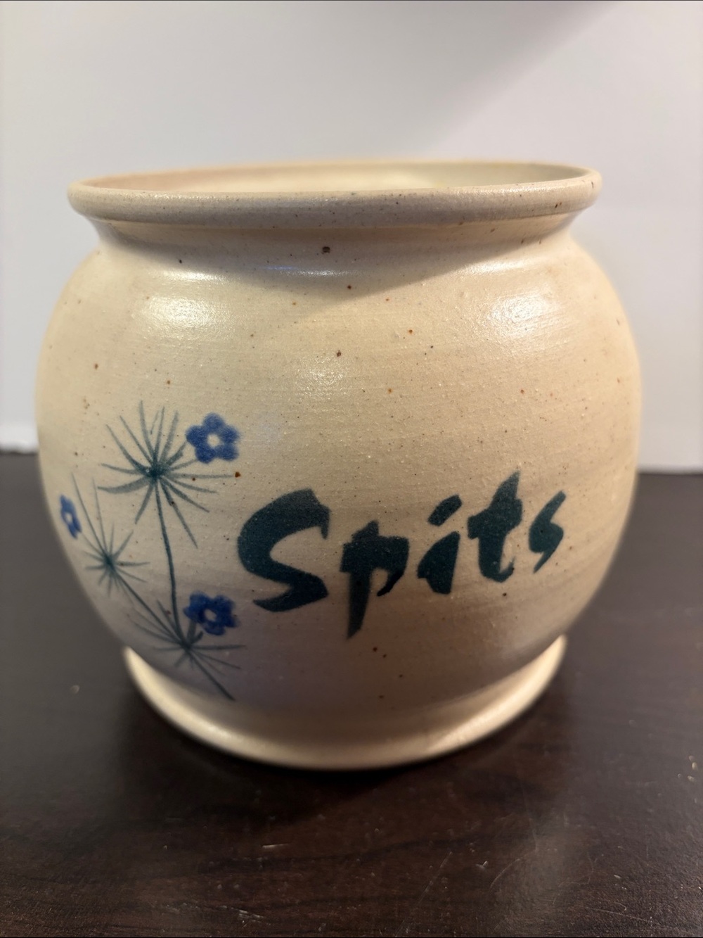 Spits Ceramic Jar in Cream with Blue Floral Accents